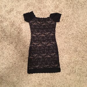 Black Lace Dress with Nude Lining